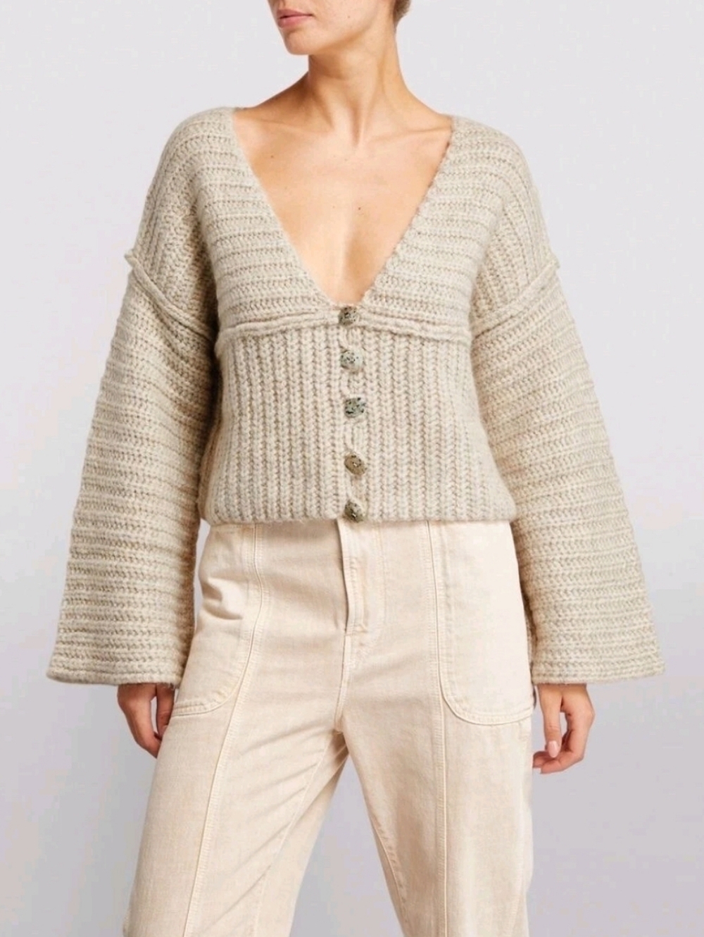Cult Gaia Ruta Knit Cardigan Sweater Top Jacket Jumper Beige Size XS
